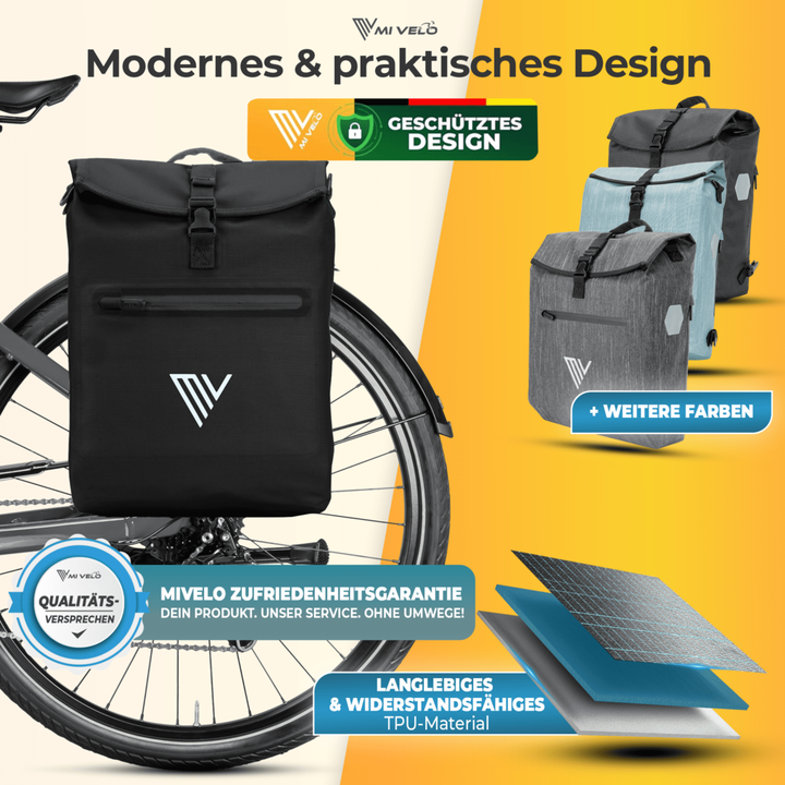 Mivelo LINO 3-in-1-Fahrradtasche und Rucksack – 20 Liter – Schwarz