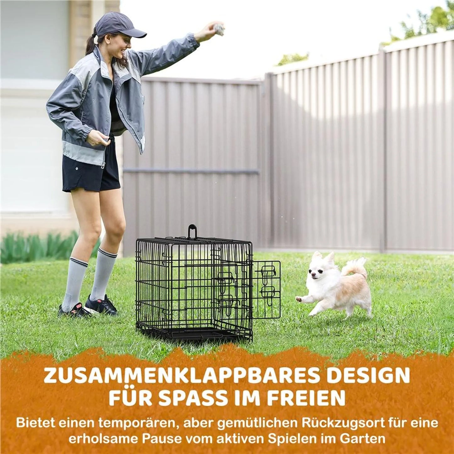 Yaheetech faltbare Hundebank mit Trennwand - mit zwei Türen und abnehmbarer Bodenplatte und Sicherheitsschloss - für Training und Reisen - schwarzes pulverbeschichtetes Metall - 61,5 x 41,5 x 47 cm