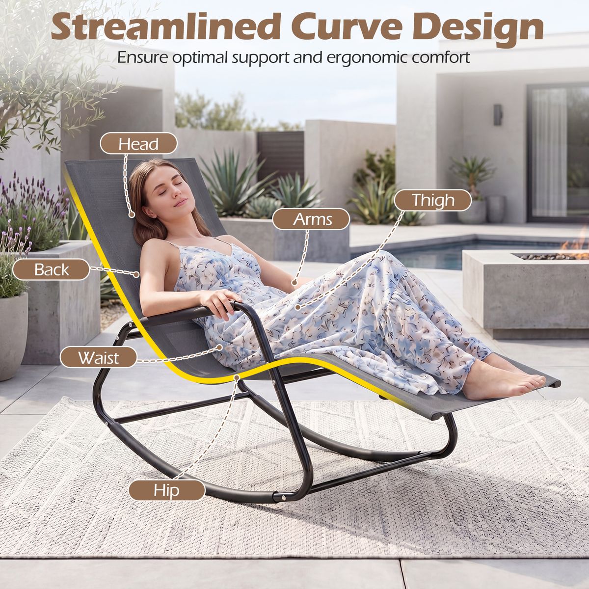 Coast Gartenliege – ergonomischer Schaukelstuhl – atmungsaktives Metallgestell – beige