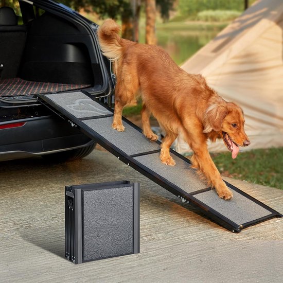 Jake und Jacky Hunde-Gehweg - Für das Auto - Faltbare Hundetreppe - Anti-Rutsch-Gehweg - Faltbar - Reflektierend - Gewicht bis zu 70 kg - 160x44 cm