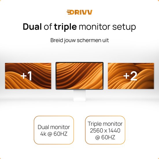 Drivv. Displayport-Kabel - 8K 60Hz - 4K 144 Hz - 32.4GBps - Displayport 1.4 - DP-Kabel - 2 Meter - Orange
