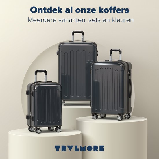 TRVLMORE - Kofferset - 3 Stück - 45L Handgepäck + 75L und 115L geräumiges Gepäck - TSA Schloss - Leichtgewicht - Reisekofferset - Dunkelgrau