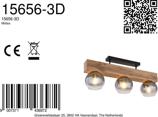 Globo Deckenleuchte Moitas - schwarz - Metall - 15656-3D