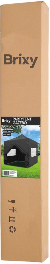 Brixy Partyzelt - faltbar - leicht aufbaubar - 3x3m - wasserdicht - Pavillon mit Seitenwänden - inkl. Tragetasche - Schwarz