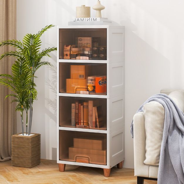 Coast Stapelbare Aufbewahrungsboxen mit Türen – 4-teiliges Set 150 l – 45 x 38 x 117 cm – Weiß