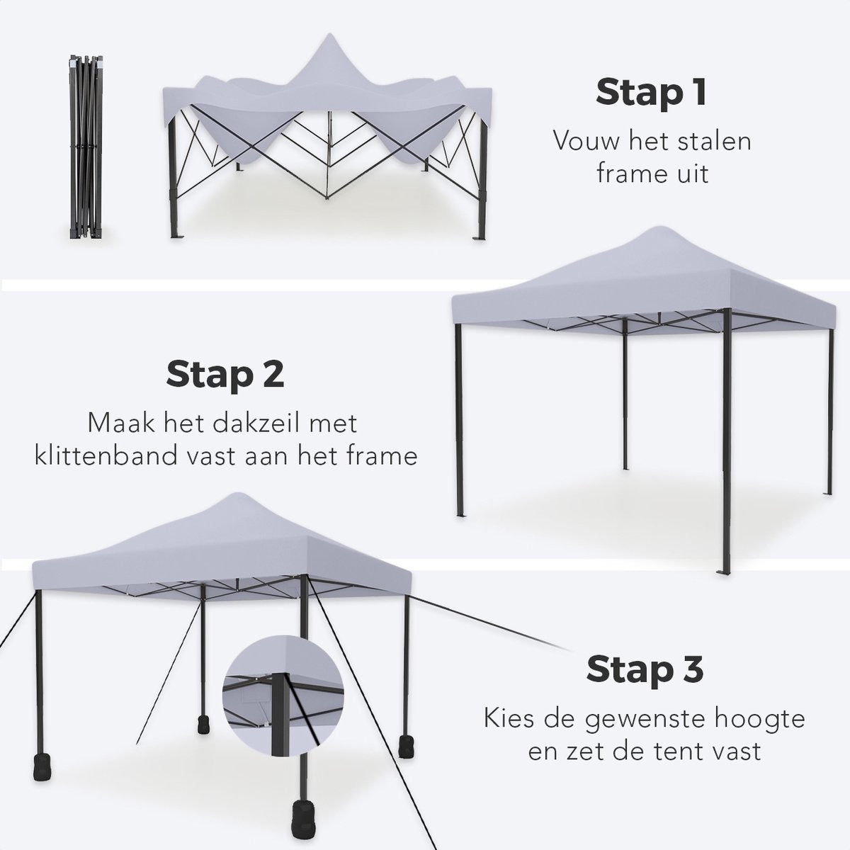 LifeGoods Partyzelt - Pavillon - 3x3 m - Einfacher Aufbau - Zusammenklappbar - Wasserdicht - Tragetasche mit Rädern - Dunkelgrau