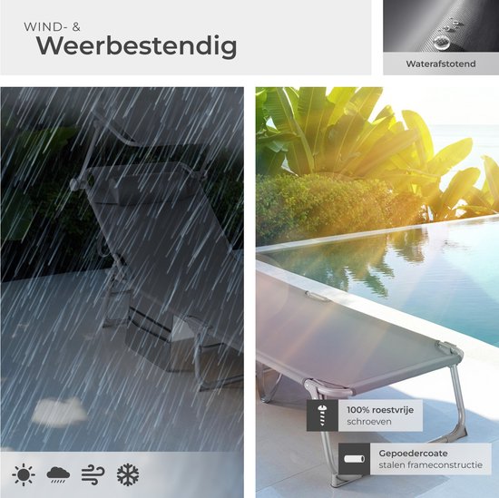 tectake® - Liege Sonnenliege Liege - 4 Positionen, klappbar - grau - 68 x 190 x 28 cm, mit Seitentasche