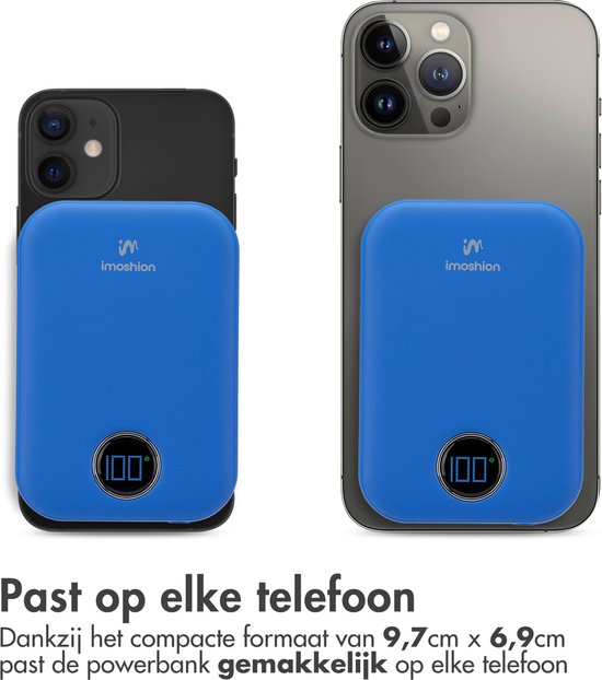 imoshion Powerbank 10000 mAh - Geeignet für MagSafe - Schnellladegerät 22,5W - LED-Anzeige - USB C & USB A - Wireless Powerbank Geeignet für Apple iPhone 12/13/14/15/16 - Blau