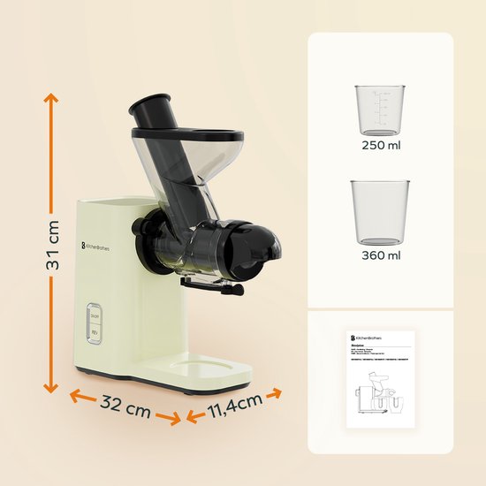 KitchenBrothers Slowjuicer - Mini-Entsafter - Gemüse- und Obstpresse - 40 mm und 50 mm Einfüllöffnung - 400 ml - Kampagne