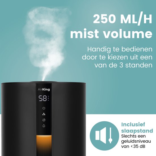 AirKing Luftbefeuchter - Schwarz - Topfill - 3,5 Liter - Hygrometer - Aroma