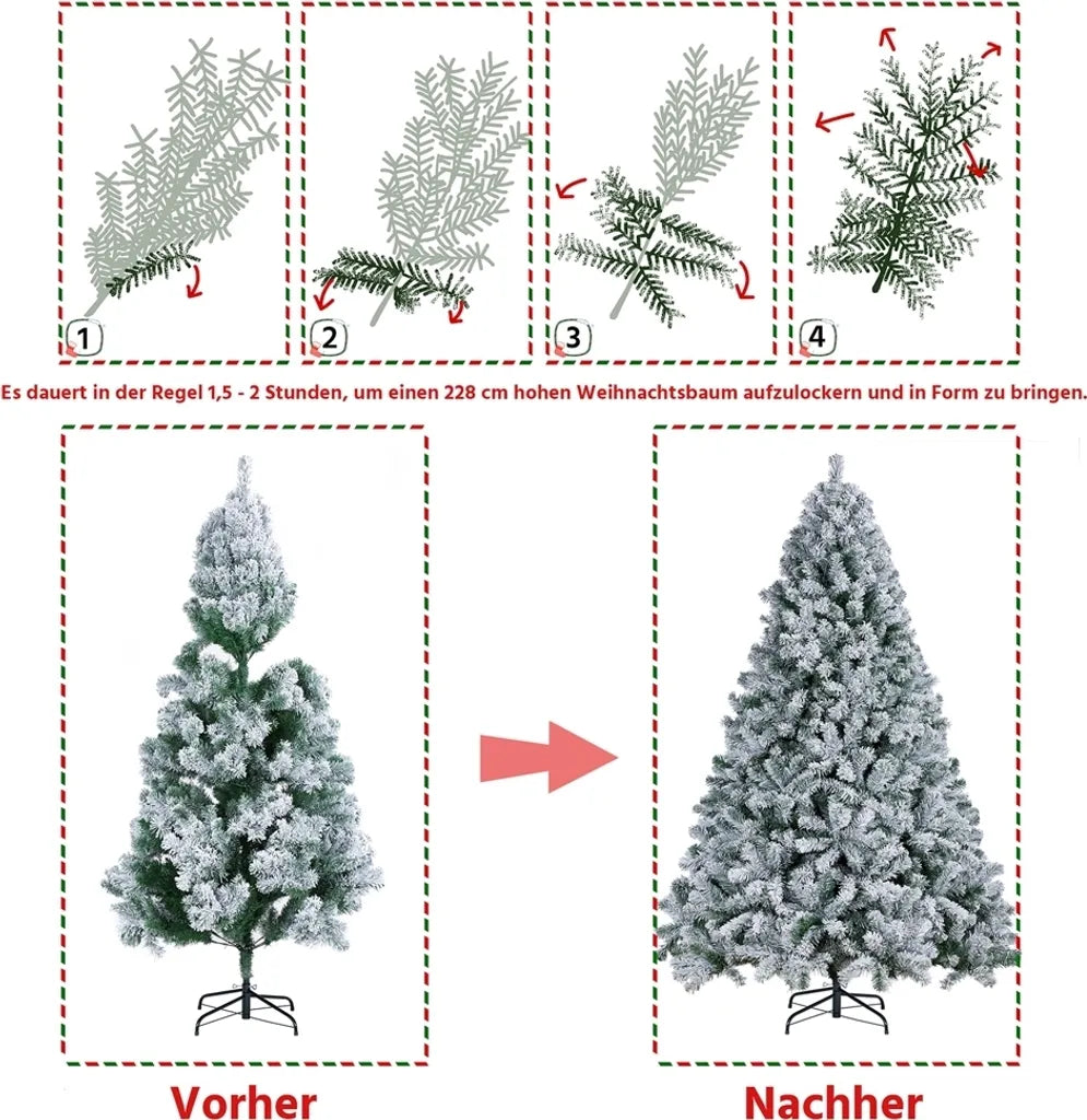 Yaheetech Kunstweihnachtsbaum 228 cm – Grün/Weiß – Ø 140 x 228 cm – Verschneiter Weihnachtsbaum mit Metallständer