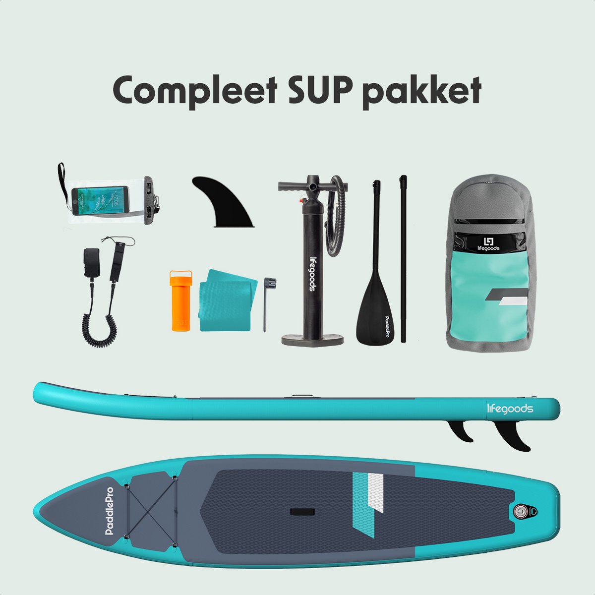 LifeGoods SUP Board Touring - 165 KG Belastbarkeit - Aufblasbar - Komplettes Sup Paket - Türkis