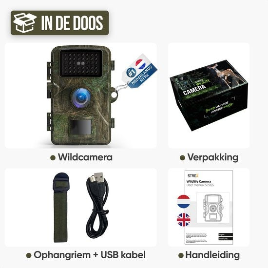 Strex - Wildtierkamera - mit Nachtsicht - 16MP - 1080P Full HD - Wasserdicht - Jagdkamera - Camouflage