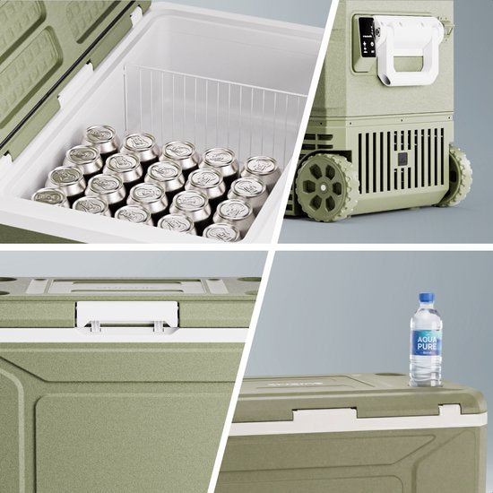 Auronic Elektrische Kühlbox – Kompressor – 80 l – 12 V und 240 Volt – Camping-Kühlschrank – Frigobox für das Auto – mit Rädern und Griff – grün
