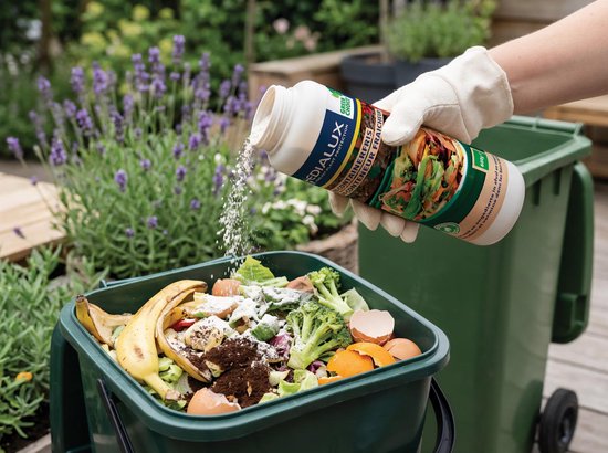 Edialux Bio-Containerfris Streupulver gegen Gerüche und Maden, für Bioabfalltonnen, Bioabfallcontainer und Kompostbehälter, nimmt Feuchtigkeit auf, beugt Schimmel und Fäulnis vor, mit Lavendelduft, 600 ml