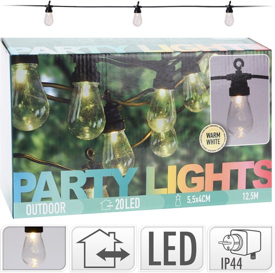 PartyLight LED-Partybeleuchtung – 20 Lämpchen – 12,5 m – warmweißes Licht