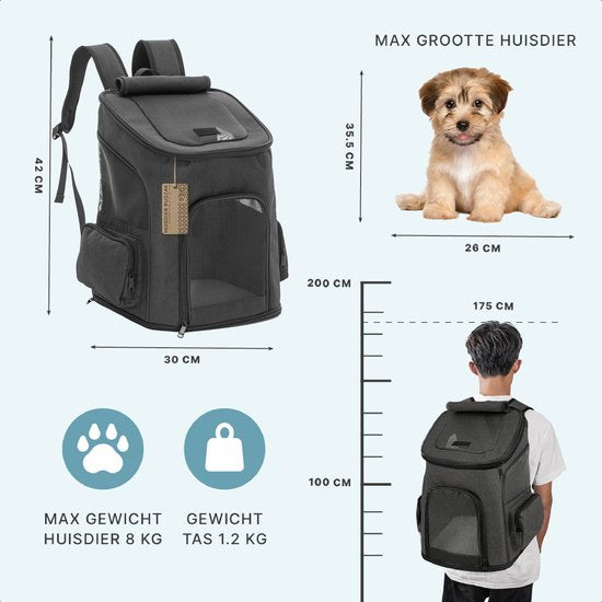 Jake and Jacky Hunderucksack - Hundetasche - Hundetransporttasche - Katzentransporttasche - Katzenreisetasche - bis zu 8 kg - Schwarz