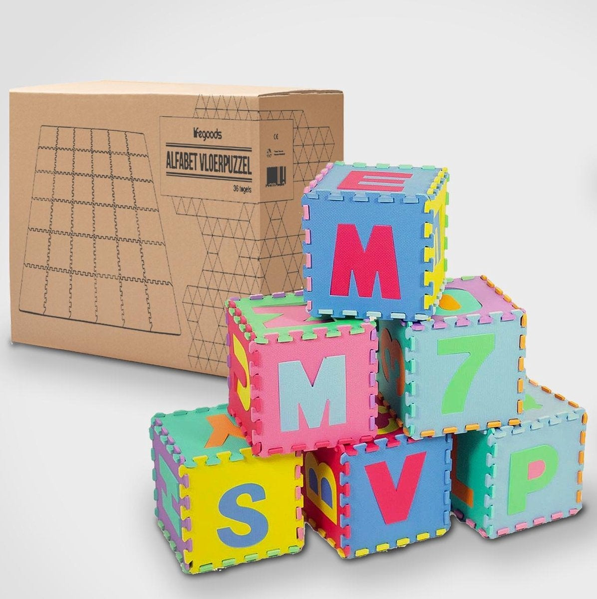 LifeGoods Spielmatte XL - Multicolour - 36-teiliges Puzzle - 180x180 cm