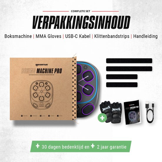 Inventus Boxing Machine PRO - Inkl. Boxhandschuhe - Boxing Machine Installation ohne Bohren - Reflex Music Boxing - Smart Bluetooth Boxing Machine - Sport Boxing Training - Boxsack / Boxball - USB Wiederaufladbar - Für Erwachsene