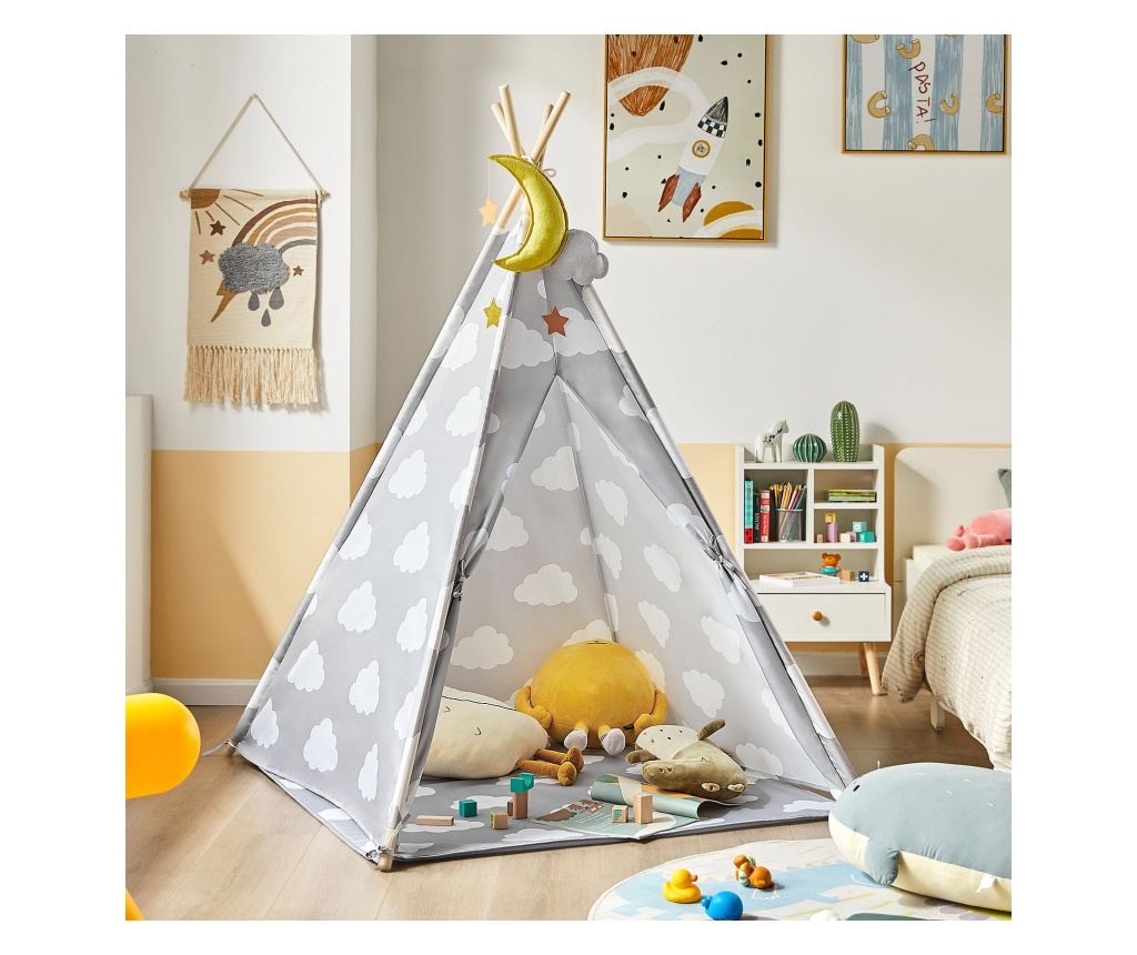 SoBuy Kinder-Tipi-Spielzelt mit Bodenmatte – Indianer-Spielzelt für Kinder – 118 x 118 x 160 cm