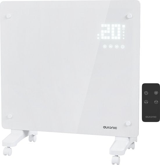Auronic Elektroheizung - Konvektorheizung mit Thermostat und Fernbedienung - Glasheizkörper - 1000W Heizleistung - Weiß