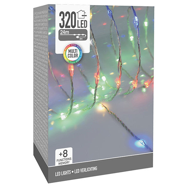Weihnachtsbeleuchtung 24 Meter | Multicolour | Soft Wire | Transparent | 320 Lichter