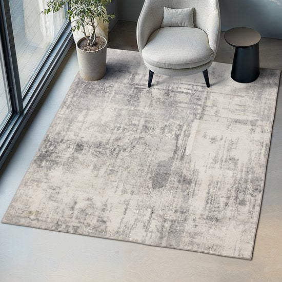 tectake Teppich im Vintage-Design - Niederflorteppich für Wohnzimmer, Kinderzimmer, Schlafzimmer oder Flur - Waschbar - Div. Größe - 200x274cm - beige/grau