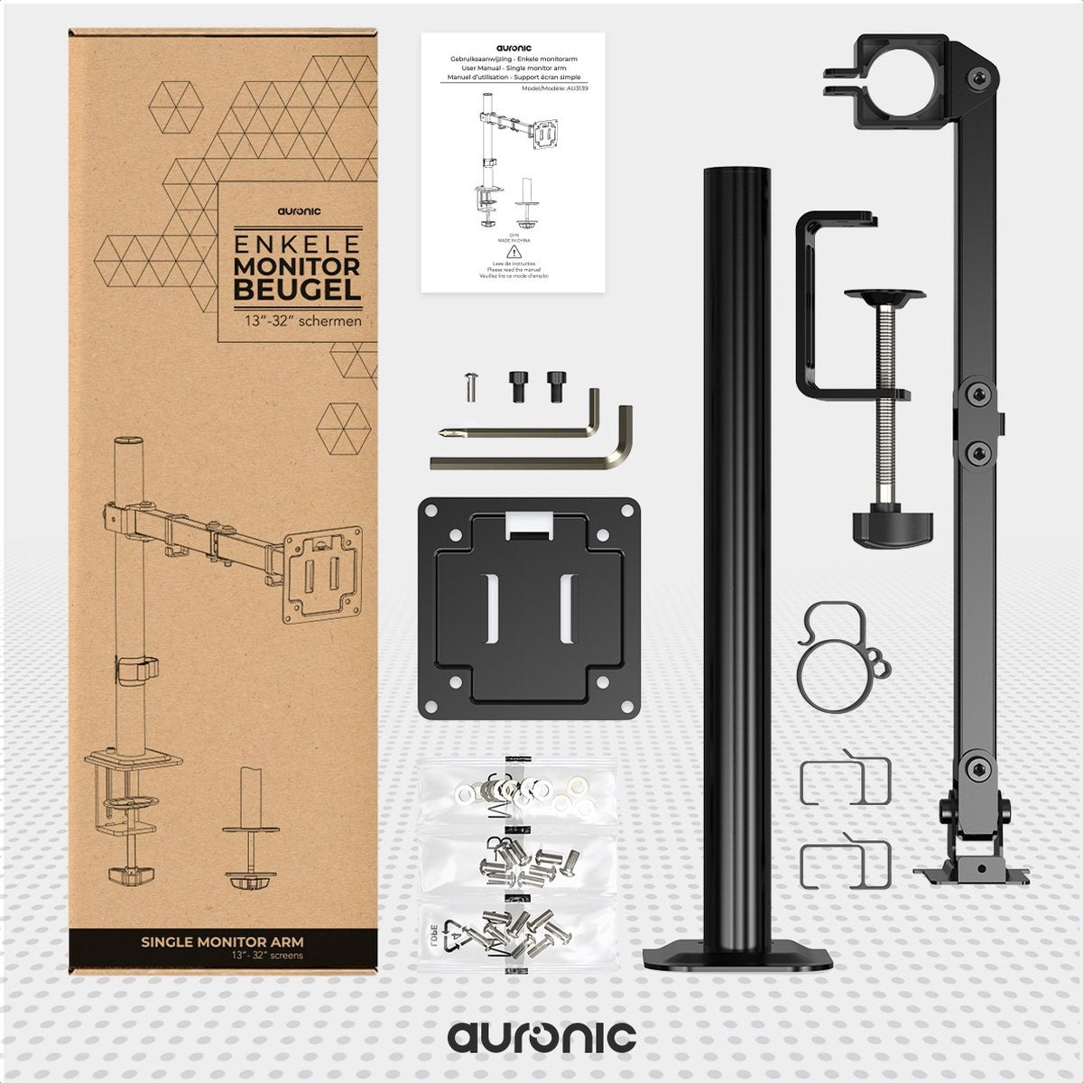 Auronic Monitorarm - 1 Bildschirm - 13 bis 32 Zoll - Verstellbar - Stahl - Schwarz
