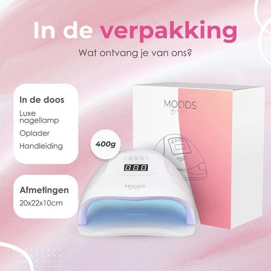 Moods Gellac - UV-Nagellampe - Steuerbar mit Tasten - Leistungsstarke LED-Lampe - Weiß