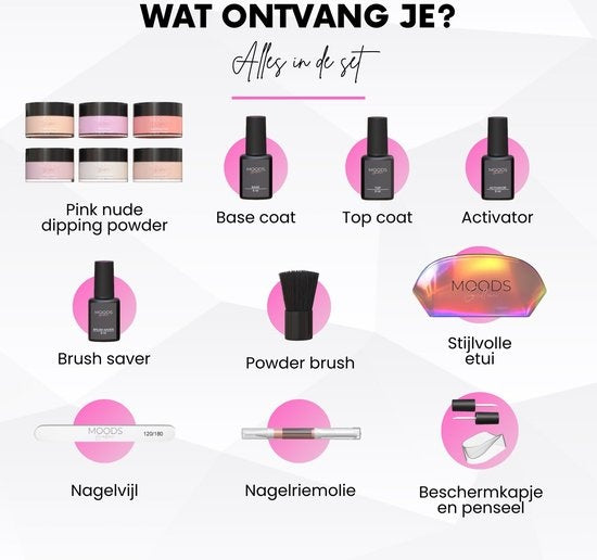 Moods Gellac - Dipping Powder Starters Kit - Pink Nude - 6 Farben - Acryl Nägel Starter Pack - Dip Nails
