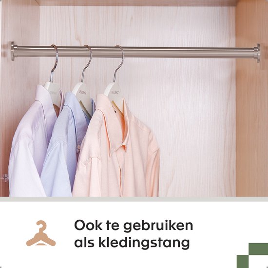 Noswo Vorhangstange Ohne Bohren - 130-230 cm - Inklusive 15 Ringe - Ausziehbar - Duschstange - Duschvorhangstange - Klemmstange - Selbstspannend - Silber