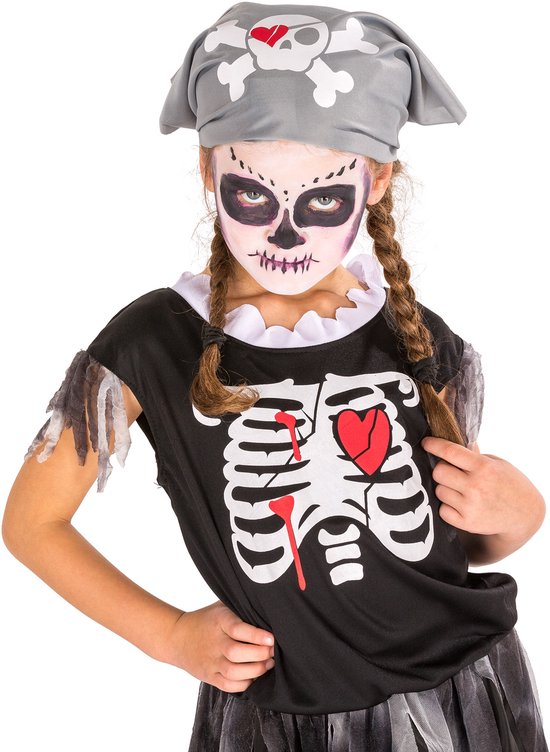 dressforfun - piraten skelett kostüm 128 (8-10y) - faschingskostüm halloween verkleiden partykleidung karnevalskostüm karneval partykleidung - 300002