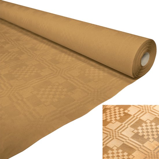 Damast Papier Tischdecke goldfarben.