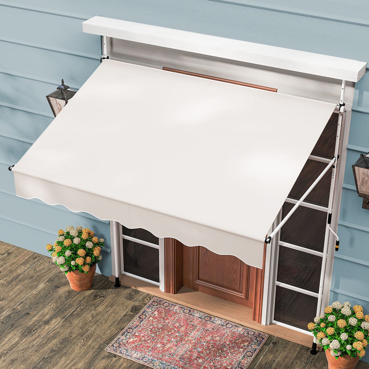 Coastal Sunshade 200 cm Weiß - Balkon-Sonnenschirm ohne Bohren, höhenverstellbar & UV-beständig mit Handbedienung