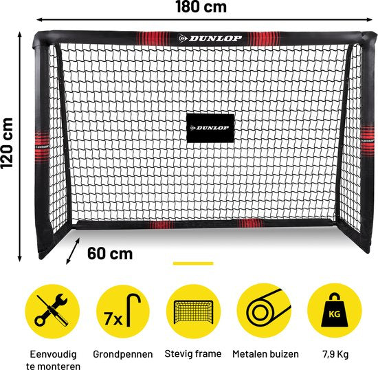 Dunlop Fußballtor - 180 x 120 x 60 CM - Schwarz