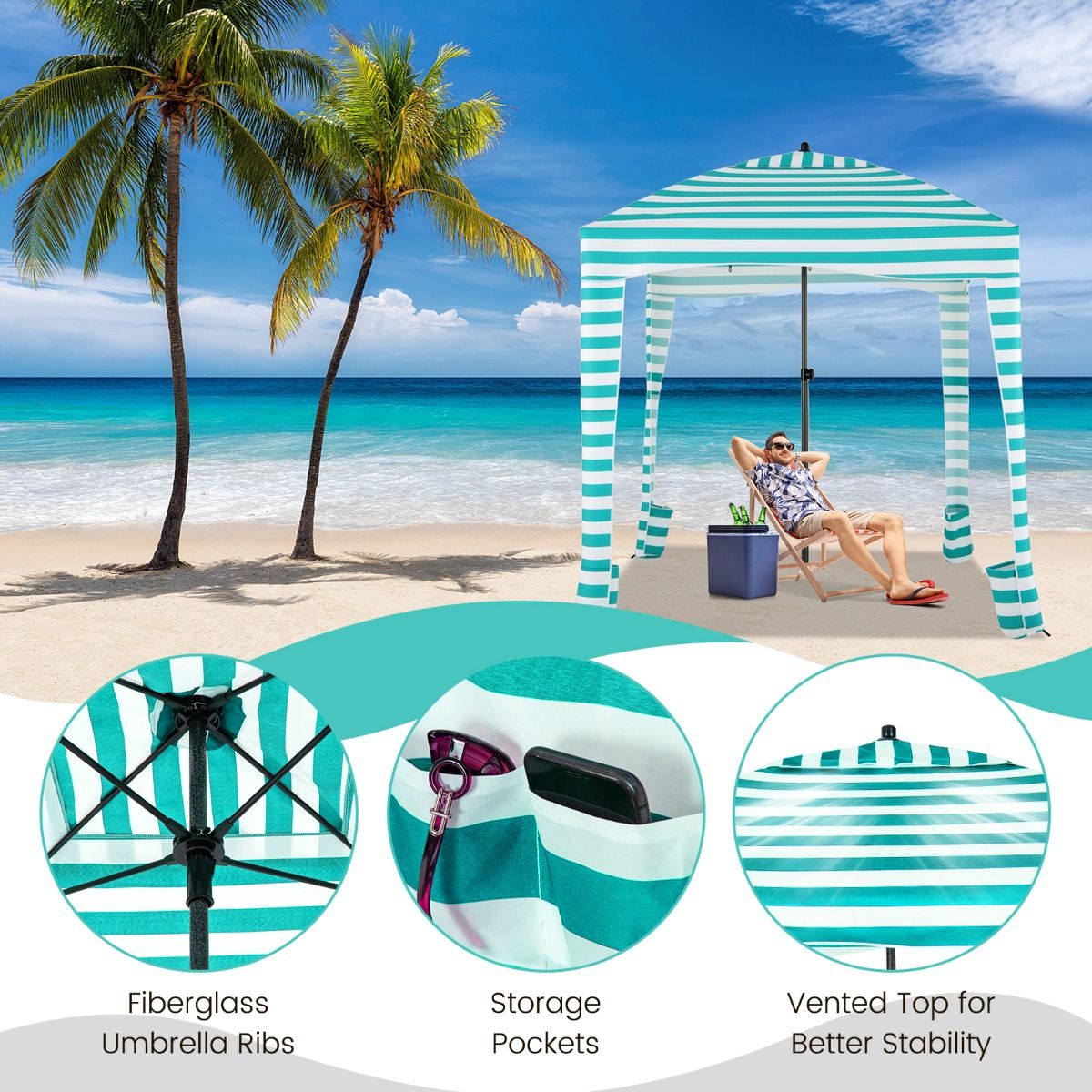 coast Beach Tent - faltbar 183 x 183 x 215-240 cm Grün/Weiß