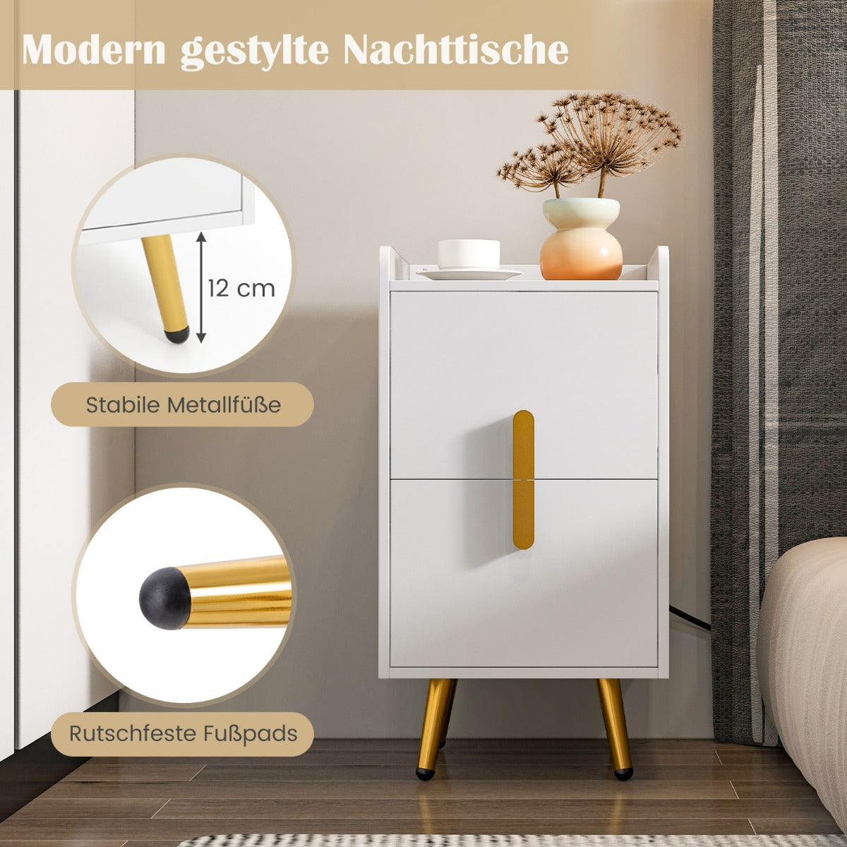 Coast Nachttisch mit eingebauten Steckdosen - 40 x 32 x 60 cm - Weiß