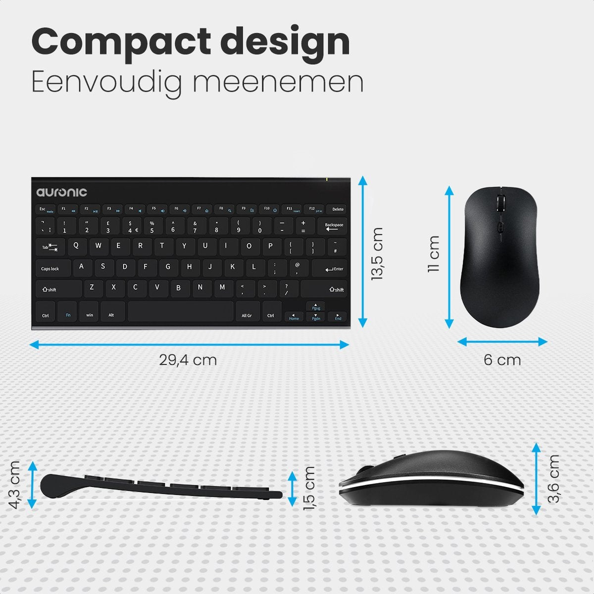 Auronic Wireless Tastatur und Maus - QWERTY - Schwarz