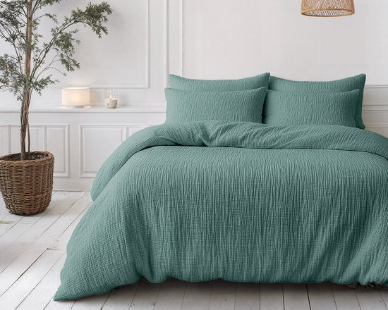 Sleeptime 2-in-1-Mousseline-Bettdecke – Bettdecke ohne Bezug, inklusive Kissenbezug – 240 x 200 – Grün