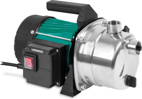 VONROC Bewässerungspumpe / Wasserpumpe 1000W - 3500l/h - Edelstahl-Pumpengehäuse - Für die Bewässerung von Garten/ Rasen