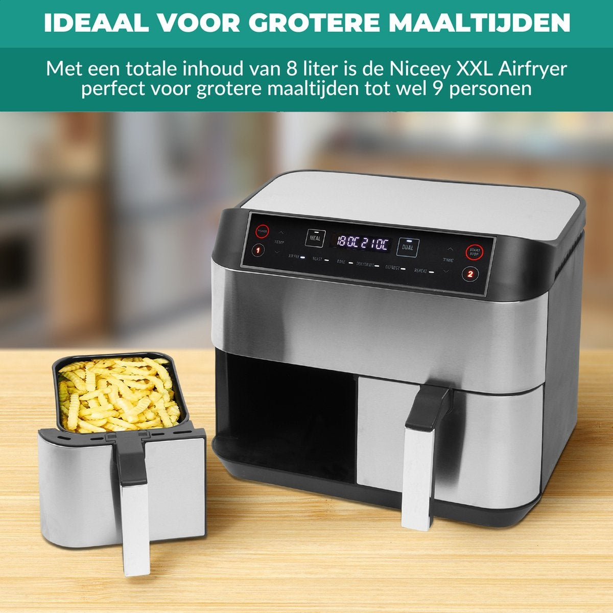 Niceey Double Airfryer XXL - 8L - 2460W - Silber