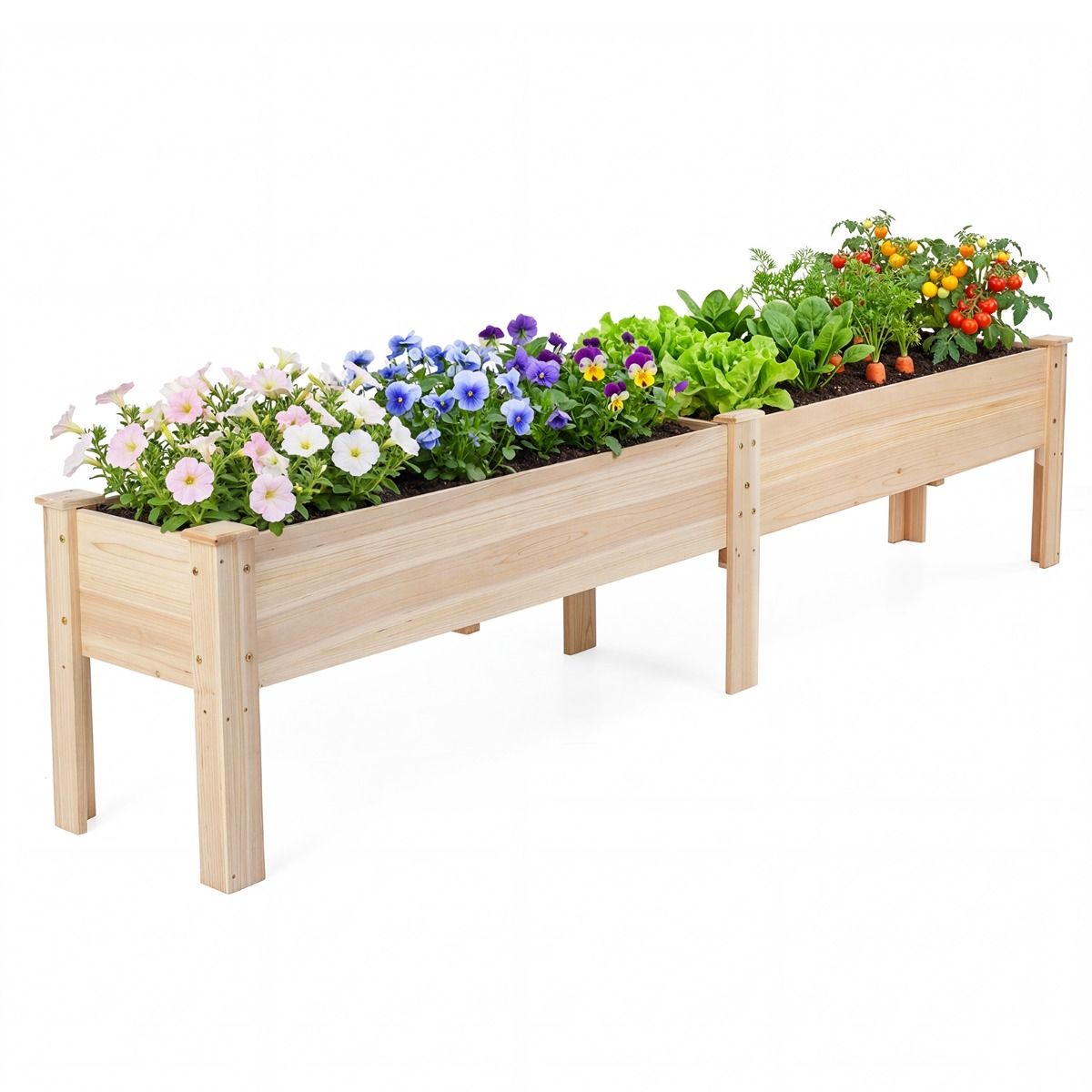 Coast Erhöhter Pflanzkübel mit 2 Fächern – 240 x 43,5 x 51,5 cm – Naturbelassenes Kiefernholz