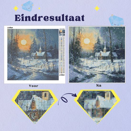 Rubye® Diamantmalerei - Diamantmalerei Erwachsene - Diamantmalerei Kinder - Diamantmalerei Komplettpaket - Winterhaus -30x30cm