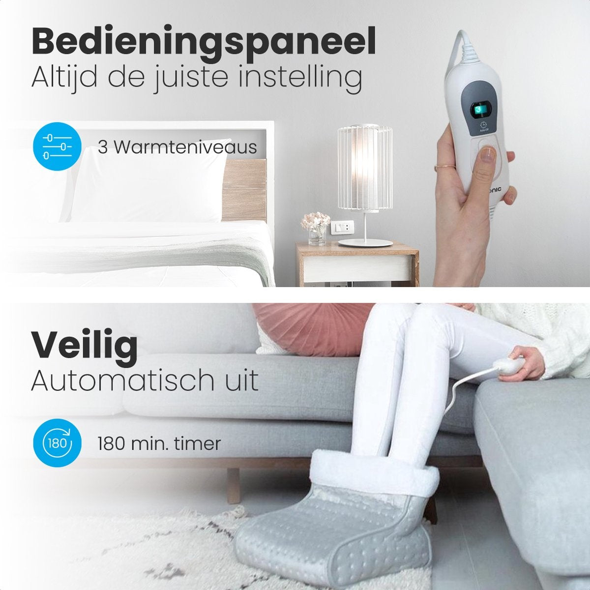 Auronic Elektrischer Fußwärmer - mit Timer und Überhitzungsschutz - 100W - Erwachsene - Grau