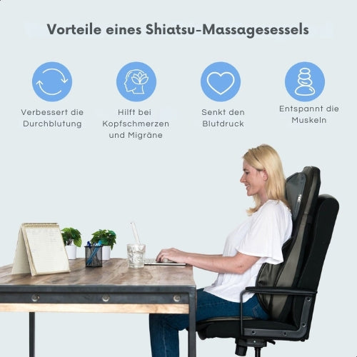 Lifeproducts - Shiatsu-Massagesitz - mit Nacken-, Rücken- und Oberschenkelmassage - einstellbare Wärmefunktion - Schwarz