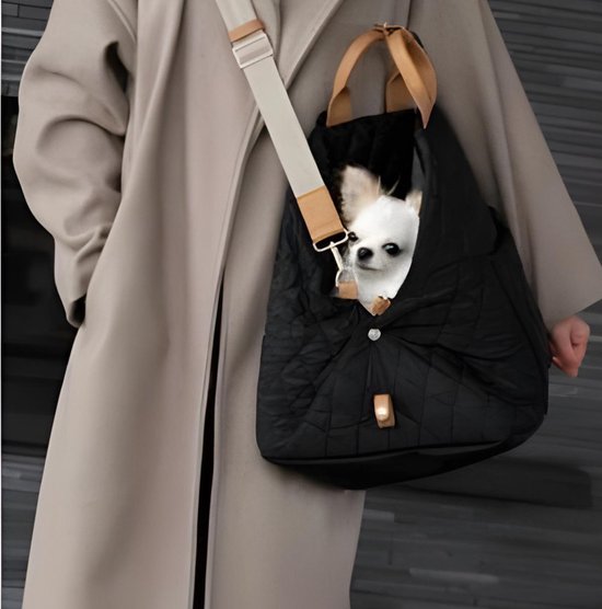 By Cee Cee Carry Bag Dog - Luxus Reisetasche Autositz Hund und Hundekorb in 1 - Schwarz mit Cognac - Hundetasche geeignet für kleine Hunde
