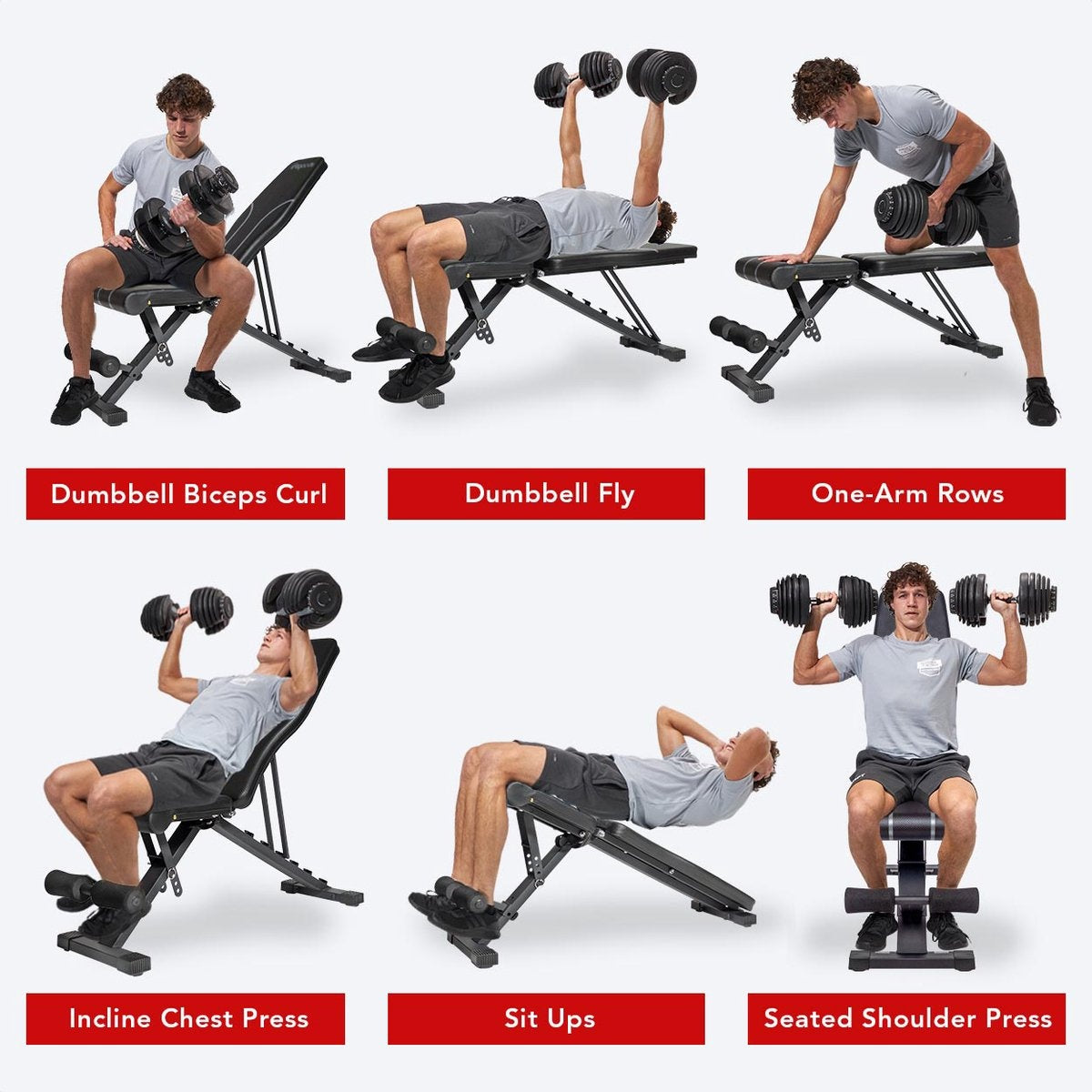 LifeGoods Fitness Halter Bank - Übung Bank - Bankdrücken - Übung Bank - einstellbar - faltbar - schwarz/grau