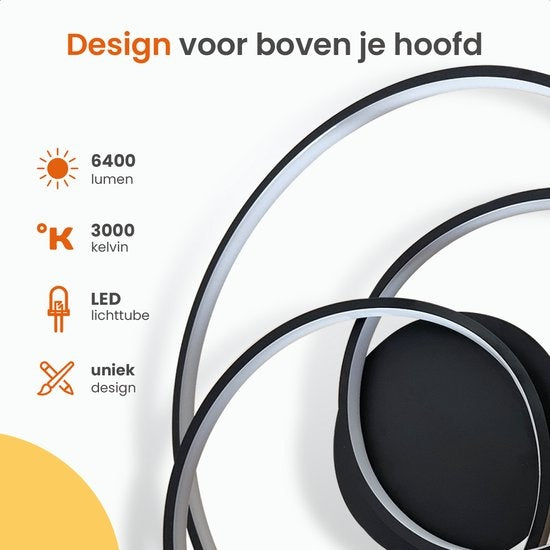 Goliving Spiral Deckenleuchte - Deckenleuchte - Wohnzimmer - Schlafzimmer - LED Ringe - 35w - Ø 63 cm - Schwarz