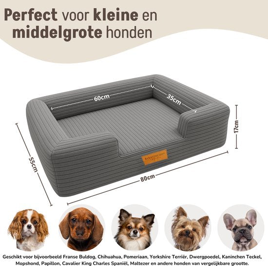 By Cee Cee Orthopädischer Hundekorb - Orthopädisches Hundekissen - Hundebett - Gerippter Stoff - Für kleine Hunde - Dunkelgrau - 80x55