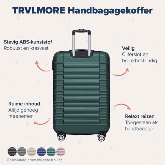 TRVLMORE - Koffer - Handgepäck Trolley - Zahlenschloss - Trolley - 54x36x20cm - 38L - Dunkelgrün